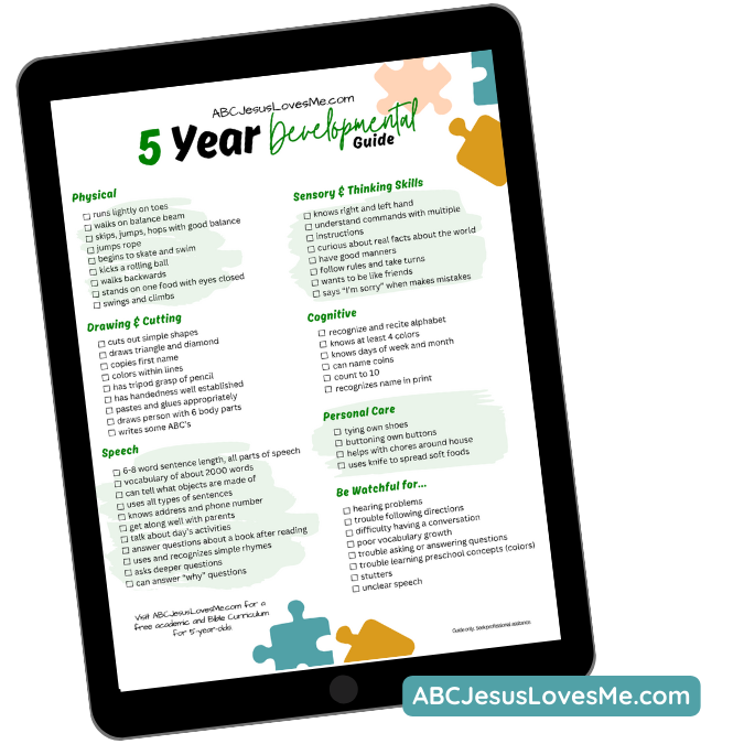 5 Year Development Checklist Printable