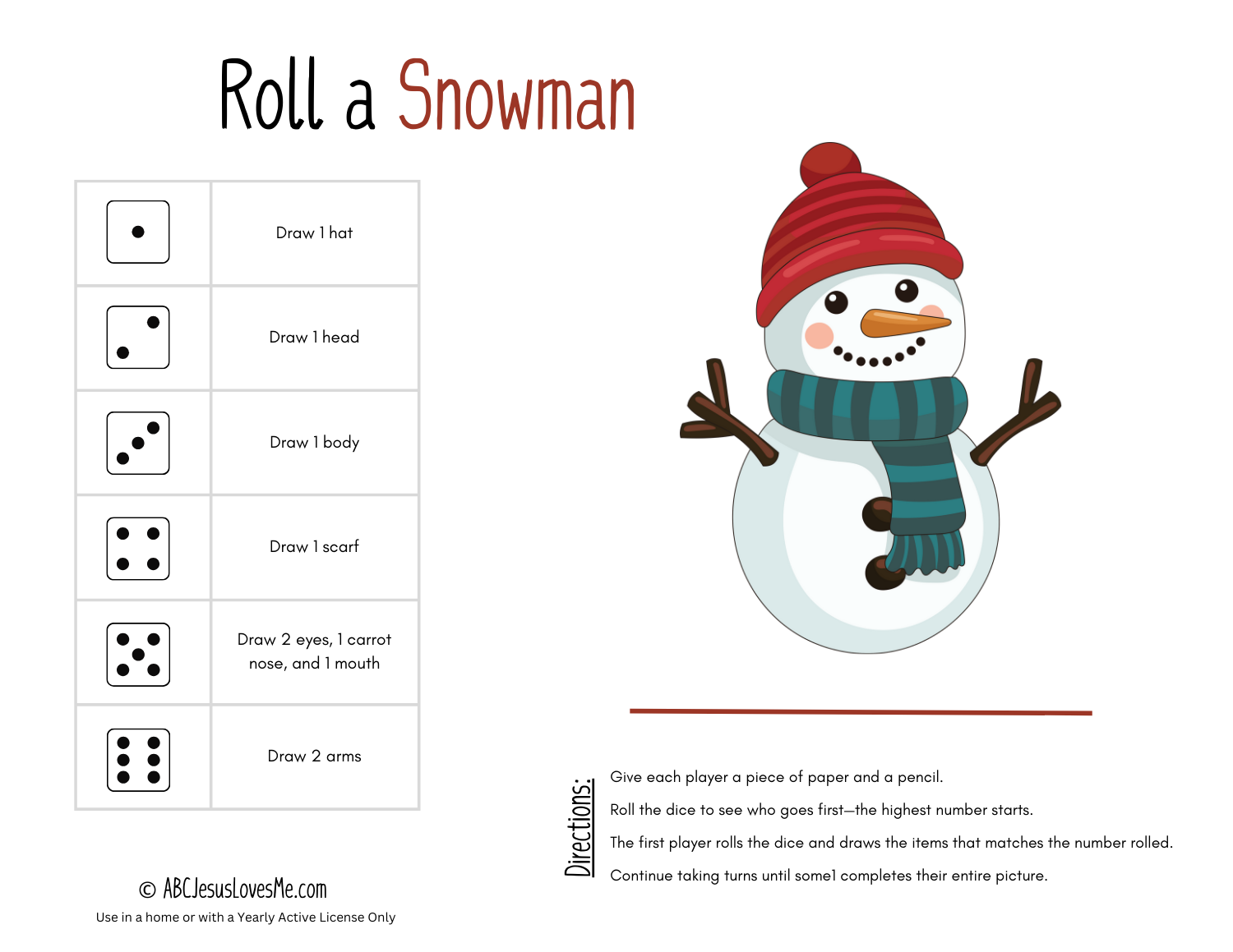 Roll-A-Snowman Game