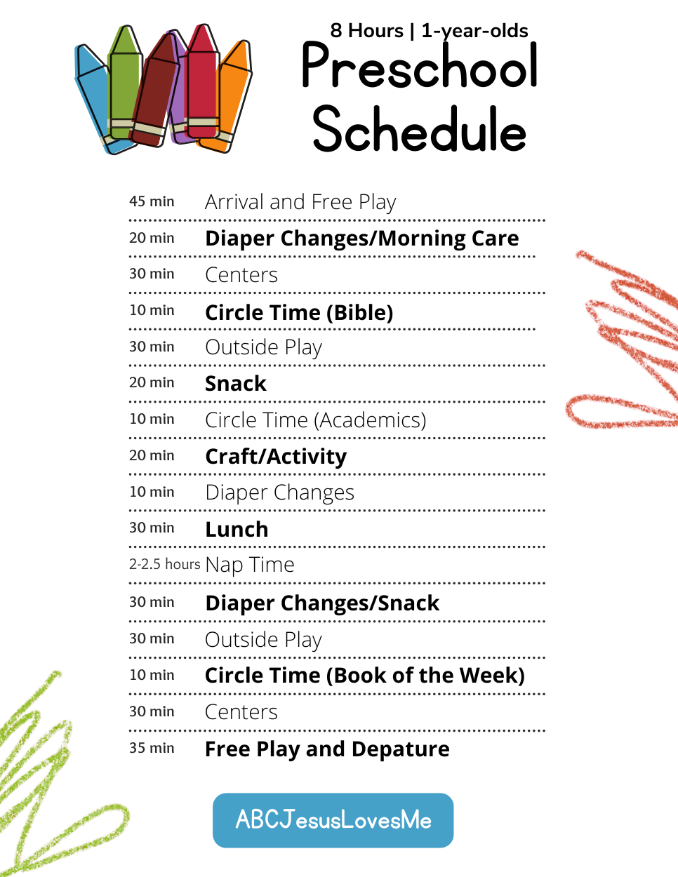Classroom Schedule for 1-Year-Olds