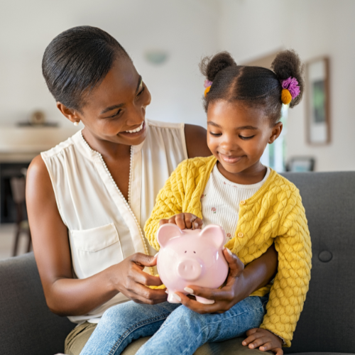 Child holding a bank