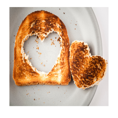 Toast cut into a heart