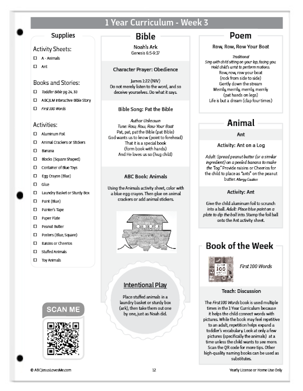 1 Year Curriculum Guide Example