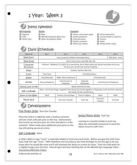 1 Year Curriculum Guide Example